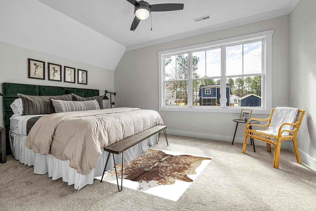 Gaucho Cowhides Natural Snowie Brown and White in Grey Traditional Bedroom with King Bed