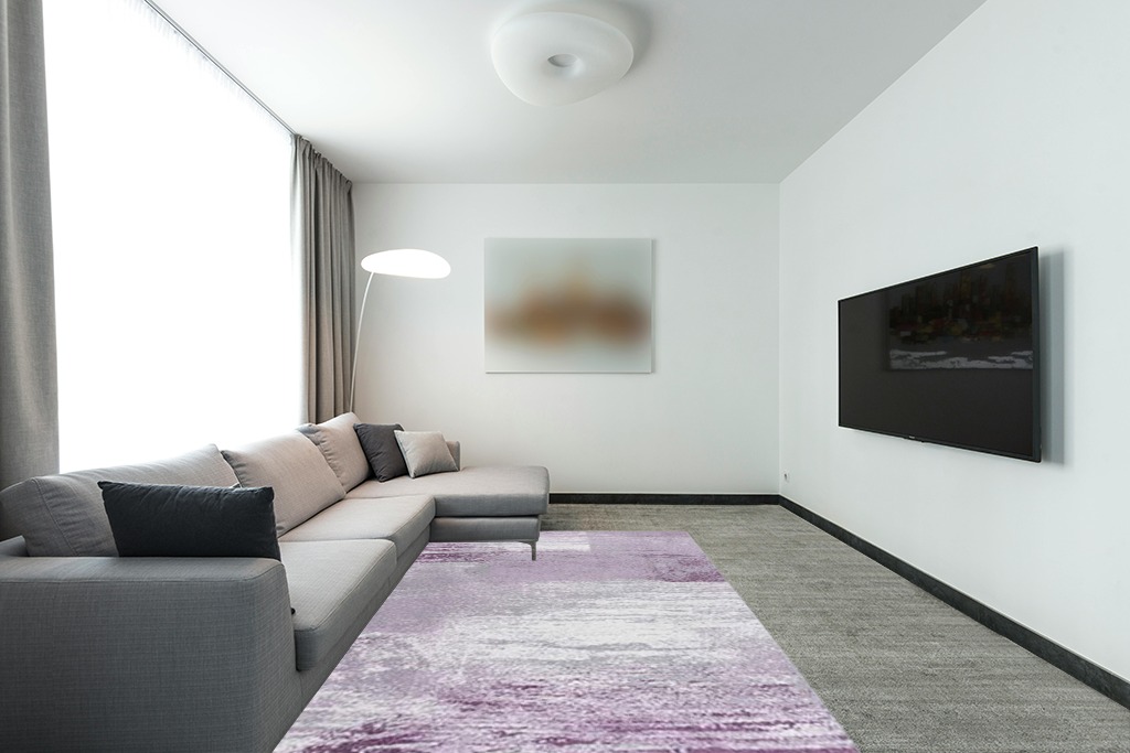 SAFAVIEH Adirondack Collection Area Rug - 6' x 9', Grey & Purple, Modern Abstract Design, Non-Shedding & Easy Care, Ideal for High Traffic Areas in Living Room, Bedroom (ADR112V) in Modern Living Room with Grey Couch