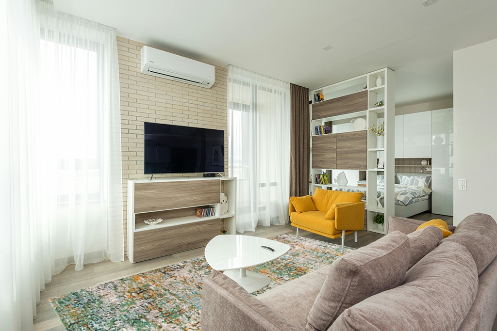 Green/Turquoise Contemporary Shed Resistant, Stain Resistant Living Room Area Rug in Light Modern Living Room with TV