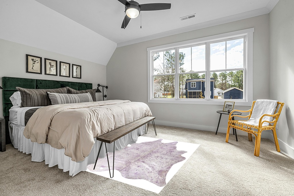 Natural Scotland Cowhide Area Rugs for Living Room and Bedroom | Handmade 100% Cow Rug with Low Pile | Shed-Resistant Home and Office Rug, Pink & Silver, 6 ft x 7 ft in Grey Traditional Bedroom with King Bed