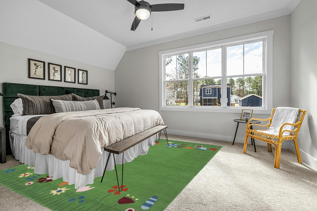 SAFAVIEH Kids Collection Area Rug - 9' x 12', Green & Multi, Handmade Grass and Flowers Wool, Ideal for High Traffic Areas in Living Room, Bedroom (SFK751A) in Grey Traditional Bedroom with King Bed