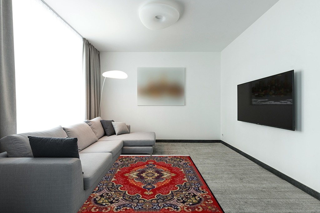 Area Rug,Machine Washable Vintage Rug,Perfect Non-Slip Floor Carpet for Home Decor,Floor Decoration,5'x7'Rug in Modern Living Room with Grey Couch