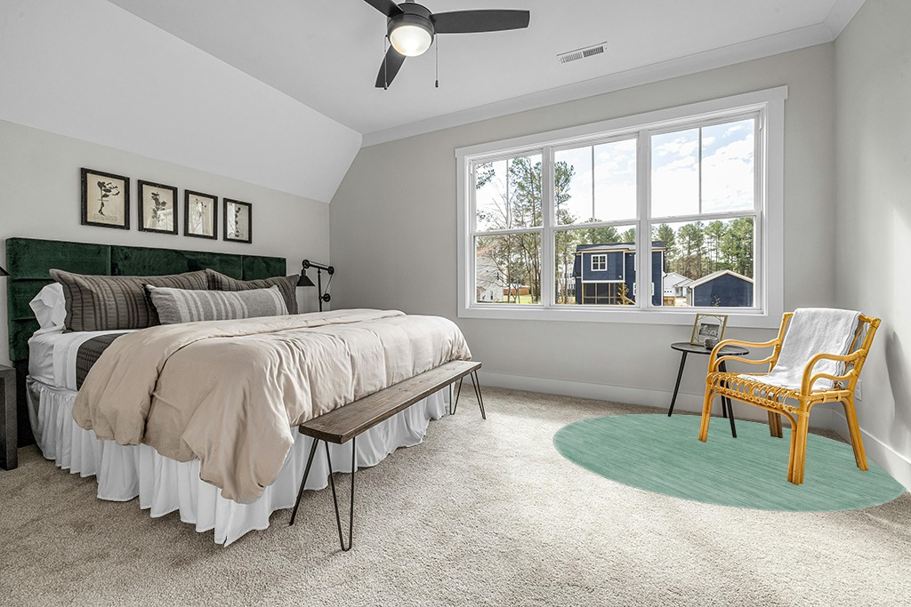 SAFAVIEH Vision Collection Area Rug - 6'7" Round, Light Green, Modern Chic Ombre Tonal Design, Non-Shedding & Easy Care, Ideal for High Traffic Areas in Living Room, Bedroom (VSN606X) in Grey Traditional Bedroom with King Bed