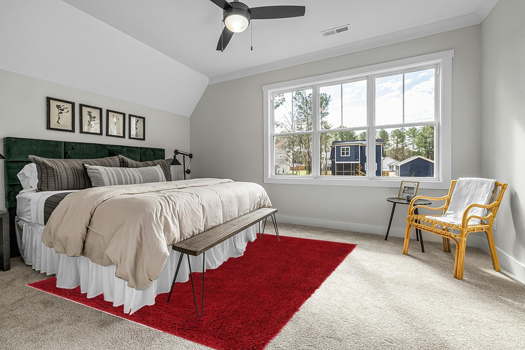 Everyday Shag Rug Red in Grey Traditional Bedroom with King Bed