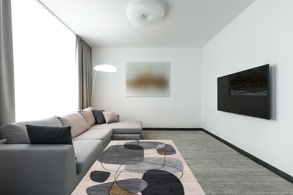 nuLOOM Rylee Abstract Machine Washable Indoor/Outdoor Area Rug, 5x8, Grey in Modern Living Room with Grey Couch