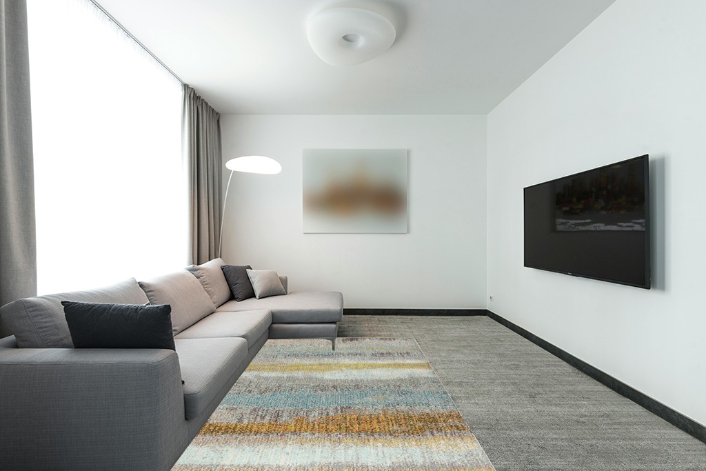 JONATHAN Y CTP105A-5 Contemporary POP Modern Abstract Vintage Indoor Area-Rug Bohemian Easy-Cleaning High Traffic Bedroom Kitchen Living Room Non Shedding, 5 X 8, Cream/Yellow in Modern Living Room with Grey Couch