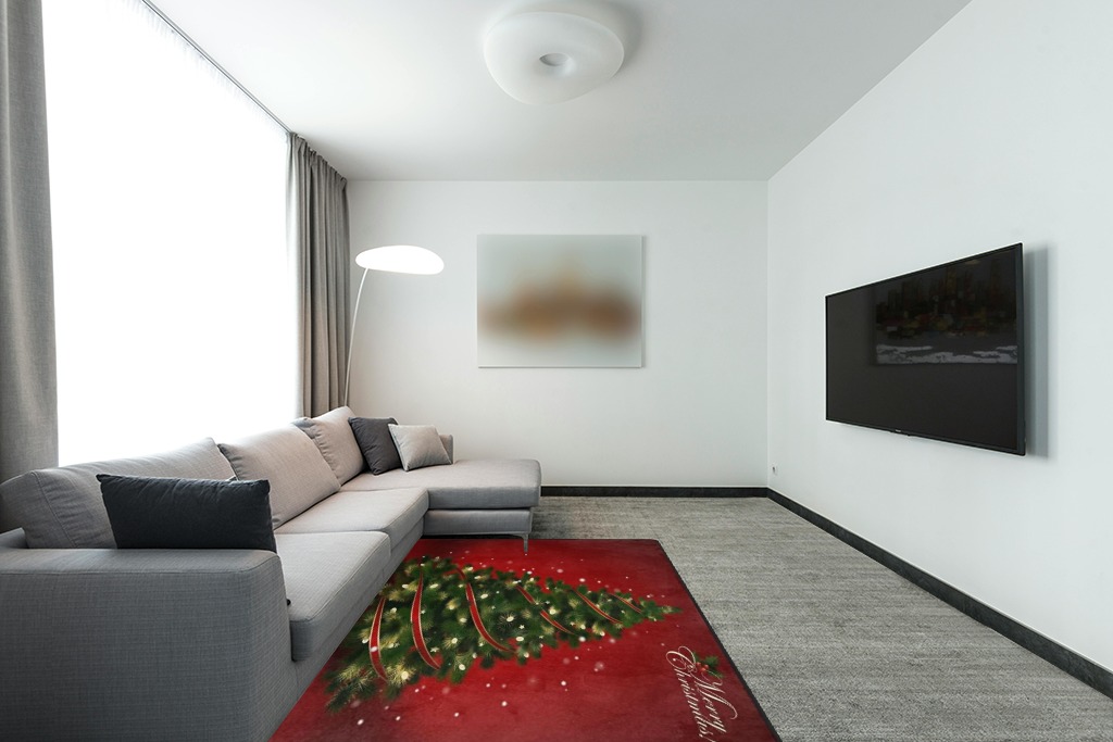 ALAZA Red Merry Christmas Tree Area Rug Rugs for Living Room Bedroom 7' x 5' in Modern Living Room with Grey Couch
