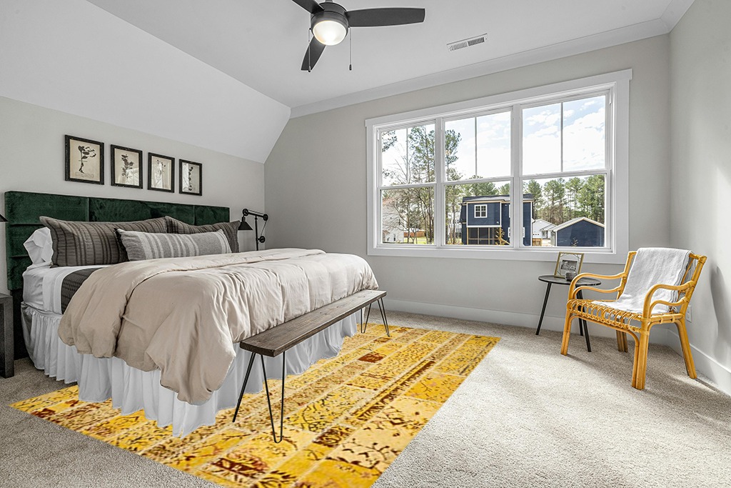 SAFAVIEH Monaco Collection Area Rug - 8' x 11', Yellow & Multi, Modern Patchwork Distressed Design, Non-Shedding & Easy Care, Ideal for High Traffic Areas in Living Room, Bedroom (MNC216K) in Grey Traditional Bedroom with King Bed