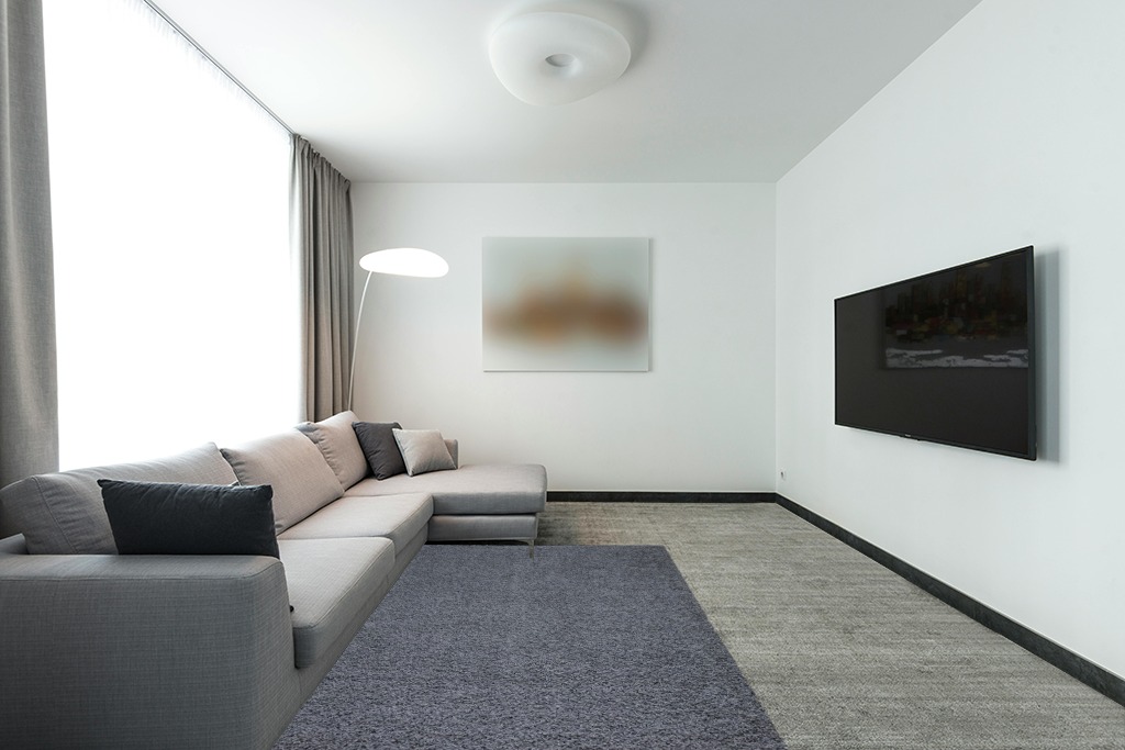 Plush Soft Shag Design Non-Slip Rubberback 5x7 Indoor Area Rug for Bedroom, Living Room, Dining Room, Office, 5'3" x 6'11", FFR Grey in Modern Living Room with Grey Couch