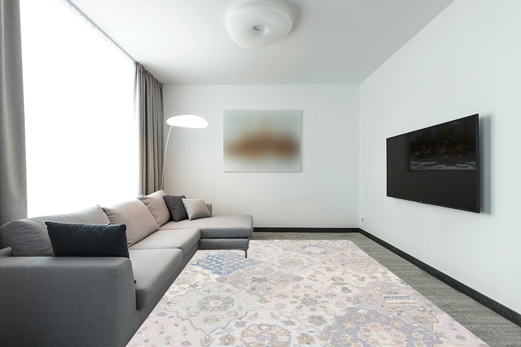 SAFAVIEH Glamour Collection 9' x 12' Grey/Blue GLM622F Handmade Premium Wool Area Rug in Modern Living Room with Grey Couch