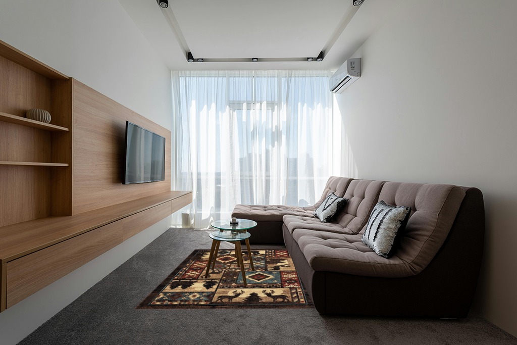 Brown Rustic Fade Resistant, Stain Resistant Kitchen, Bedroom Area Rug in Grey Living Room with Brown Couch
