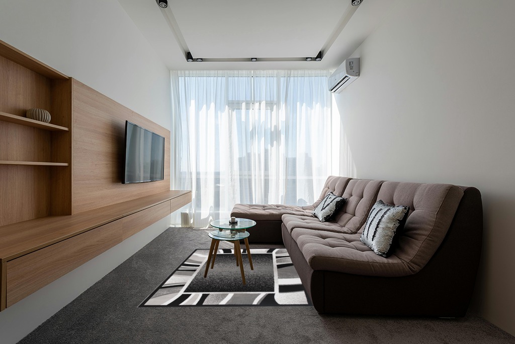 Home Dynamix Lyndhurst Rotana Modern Area Rug, Contemporary Black/Gray 5'2"x7'4" in Grey Living Room with Brown Couch