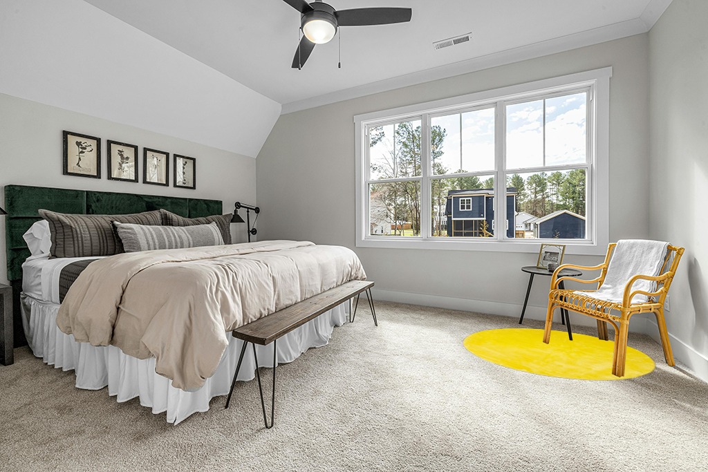 Yellow ,5 x 5 Feet fluffy rug in Grey Traditional Bedroom with King Bed
