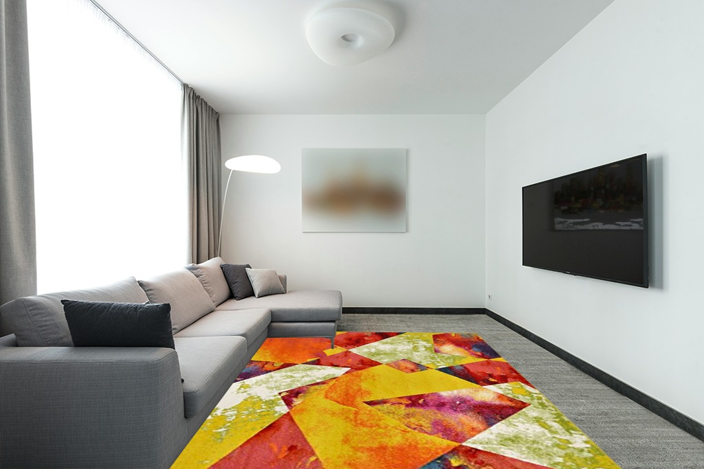 Unique Loom Lyon Collection Modern Abstract Colorful Prism Area Rug, 8 x 10 Feet, Multi/Yellow in Modern Living Room with Grey Couch