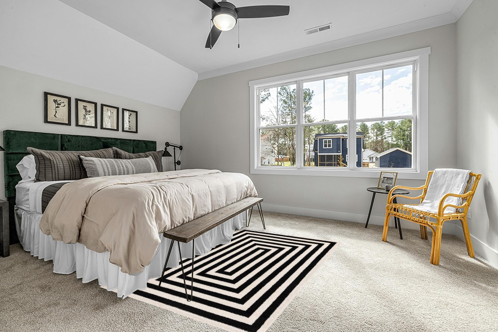 Abani Contemporary Black & Ivory 5'3" x 7'6" Area Rug, Contrasting Geometric Modern Stripe Symmetrical Living Room Carpet Rugs in Grey Traditional Bedroom with King Bed