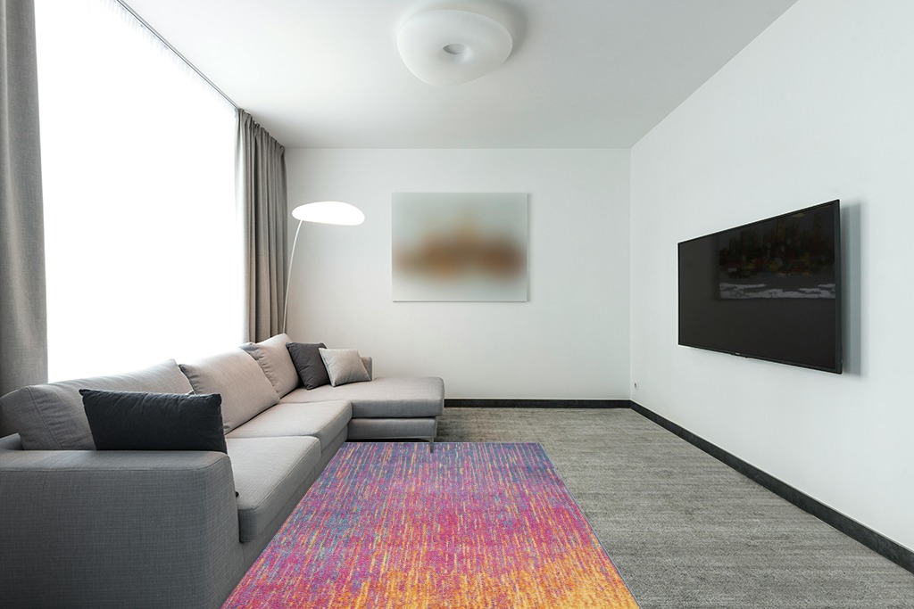 Nourison Passion Abstract Multicolor 5'3" x 7'3" Area -Rug, Easy -Cleaning, Non Shedding, Bed Room, Living Room, Dining Room, Kitchen (5x7) in Modern Living Room with Grey Couch