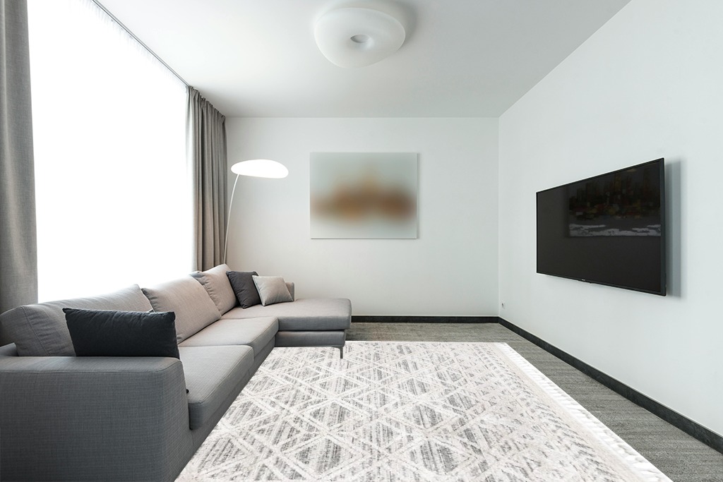 nuLOOM Ansley Moroccan Lattice Tassel Area Rug, 7' 10" x 10' 10", Beige in Modern Living Room with Grey Couch