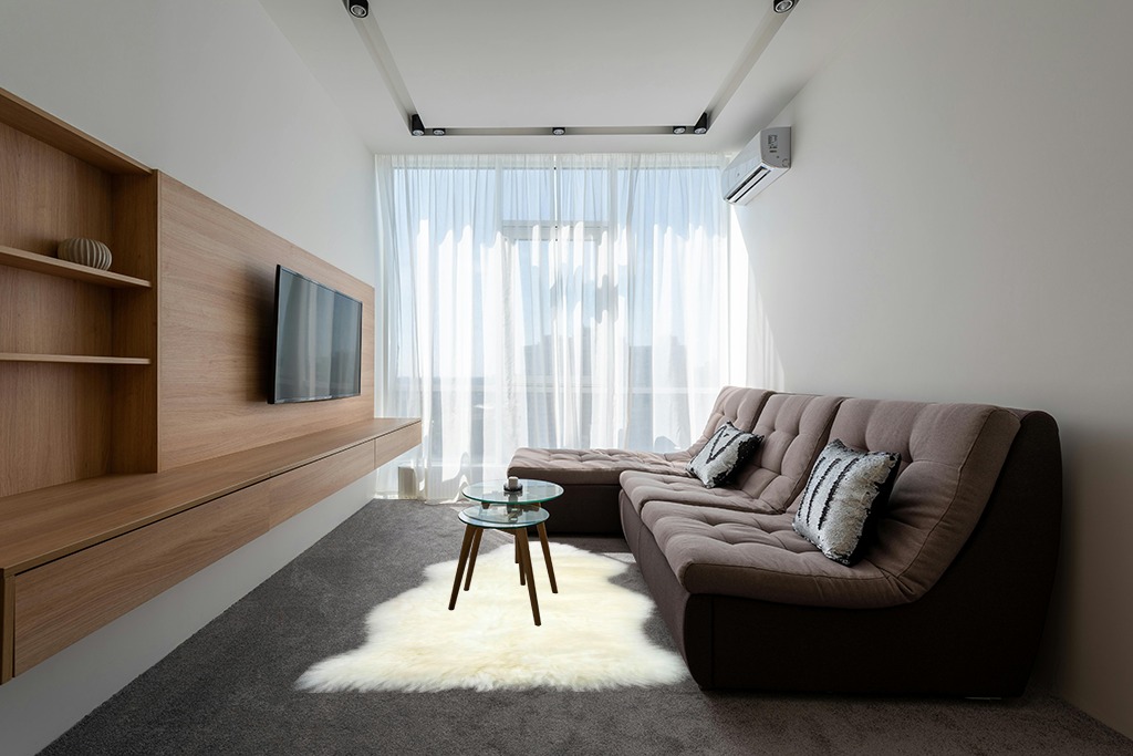 Genuine Sheepskin Rug Fur Natural Ivory White Sheep Skin 2 X 3 Approx, Australian Sheepskin Fur Rug in Grey Living Room with Brown Couch