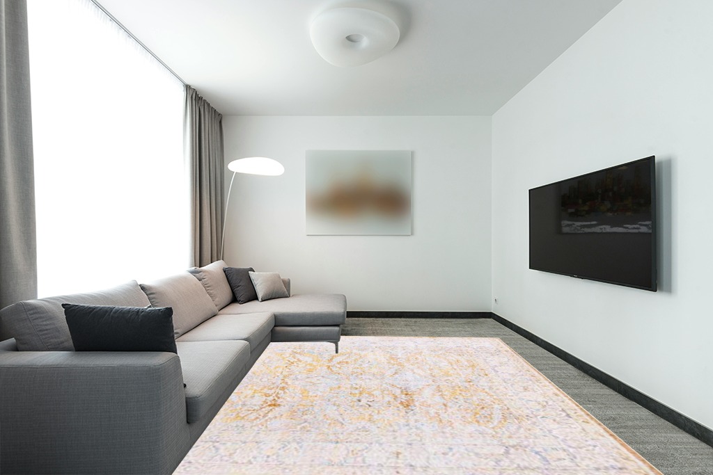Unique Loom Revival Collection Traditional Medallion Border Yellow/Ivory Area Rug (7' 6 x 10' 6) in Modern Living Room with Grey Couch