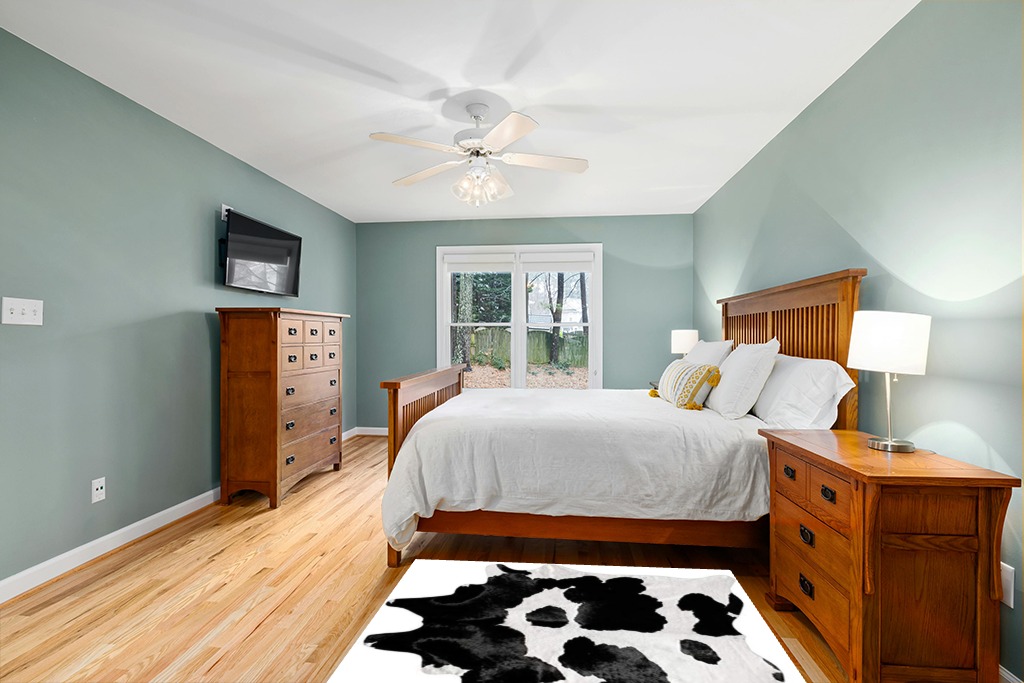 Black and White Cowhide Rug Natural Cow Skin Cow Hide Leather Area Rug Hair On, 5 ft X 4 ft Premium Black White Shed Free Natural Hide in Teal and Orange Wood Bedroom