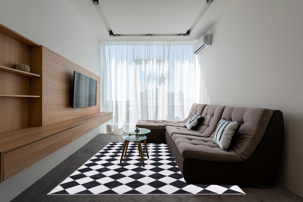 Abani Rectangular Area Rugs 8' x 10' Cream Black Checkered Diamond Machine Washable, Stain Resistant and Non-Shedding Polypropylene Large Rugs Modern Design in Grey Living Room with Brown Couch