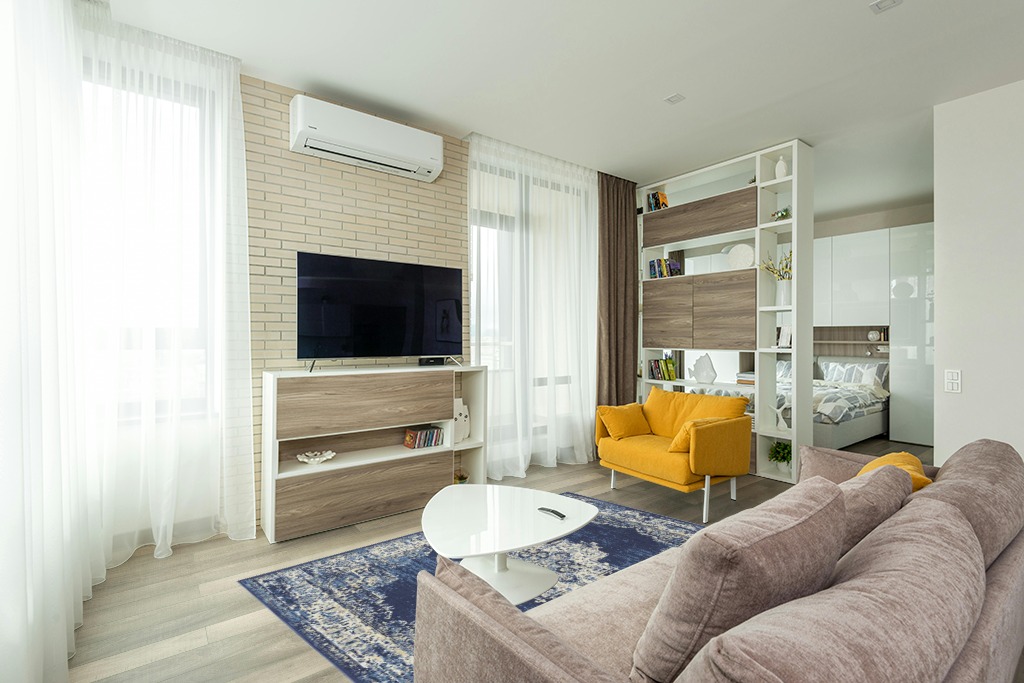 ‎Navy Blue ‎Modern ‎Lightweight ‎Living Room ‎Area Rug in Light Modern Living Room with TV