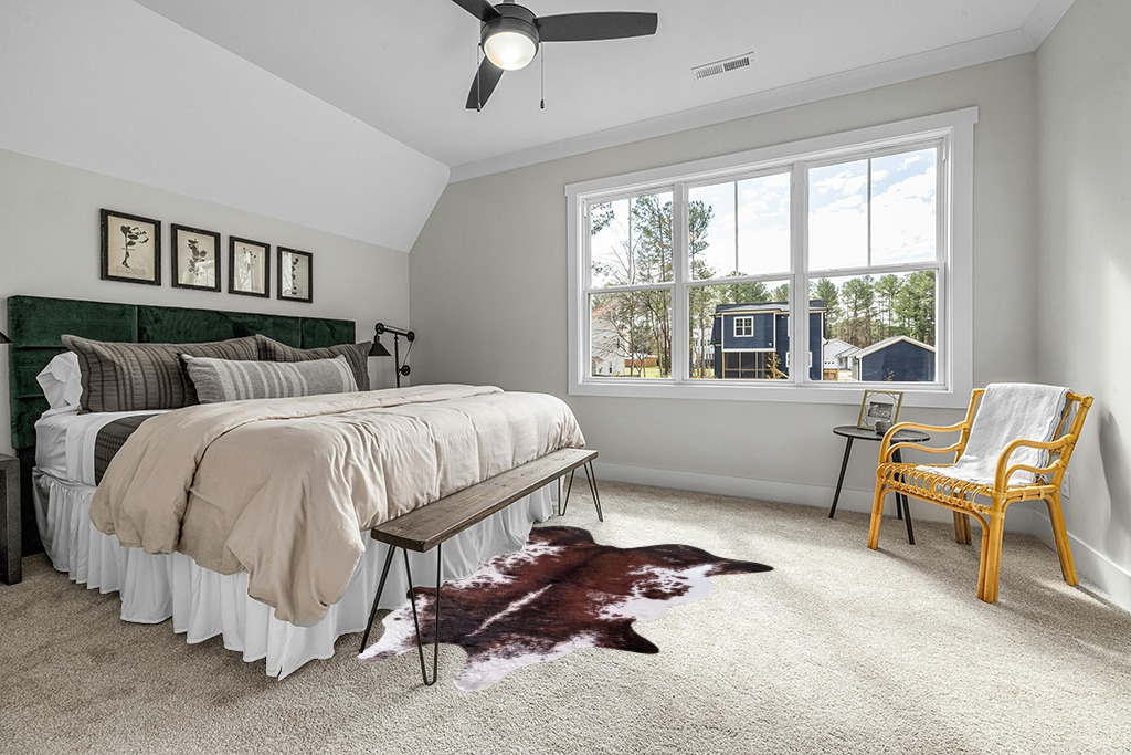 Faux Fur Cowhide Rug 5.6 x 7.3 ft, Cow Print Area Rug Cute Animal Printed Carpets for Bedroom Living Room Rustic Western Home Decor, No Shedding and Easy to Clean in Grey Traditional Bedroom with King Bed