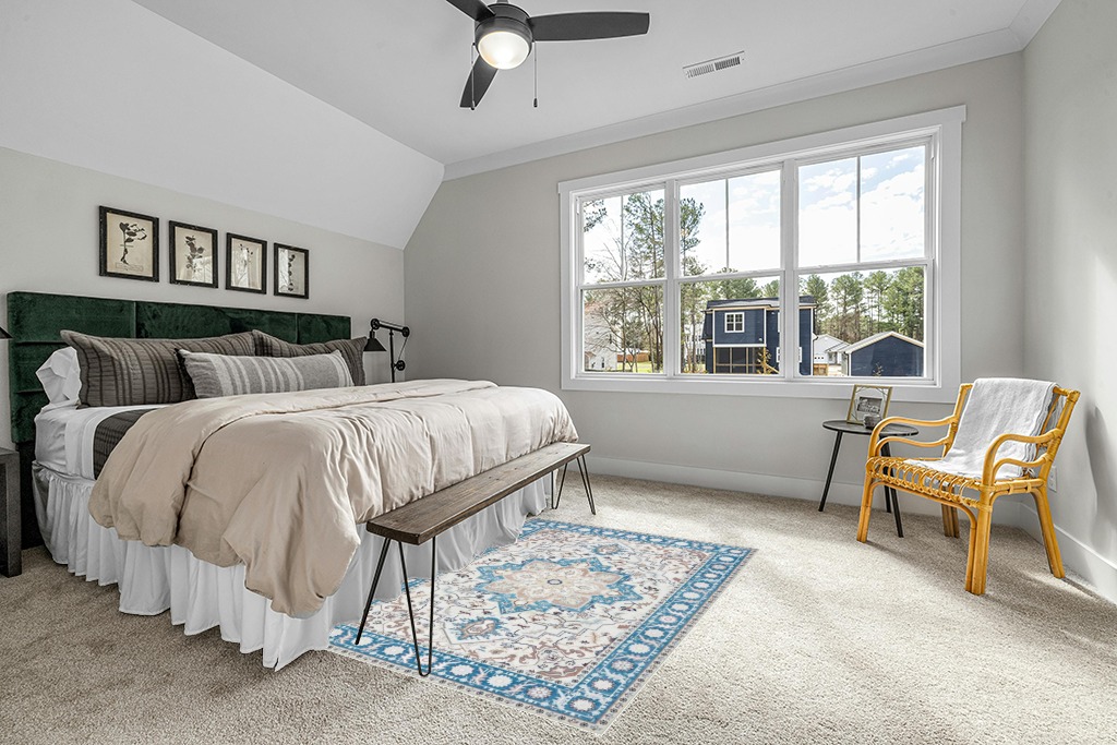 CHOSHOME Area Rug - 5x7 Low-Pile Machine Washable Rug Vintage Rug with Non-Slip Backing, Non-Shedding Indoor Floor Rugs for Living Room Bedroom Kitchen Laundry Home Office Carpet, Blue in Grey Traditional Bedroom with King Bed