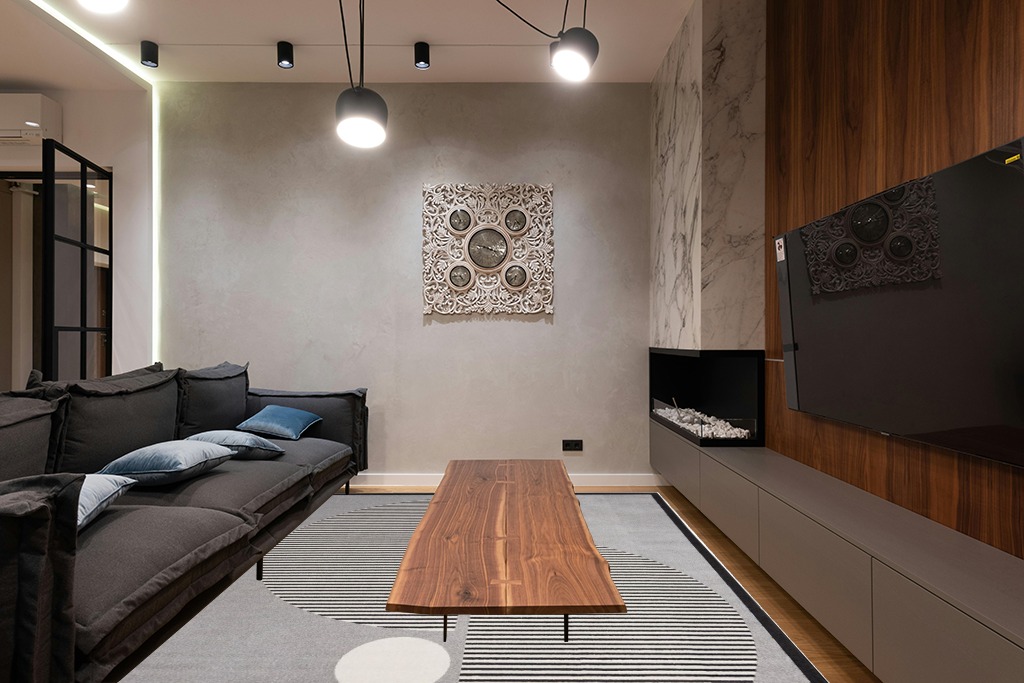 Nourison Modern Passion Geometric Grey/Black 7'10" x 9'10" Area -Rug, Easy -Cleaning, Non Shedding, Bed Room, Living Room, Dining Room, Kitchen (8x10) in Dark Wood Living Room with Black Couch