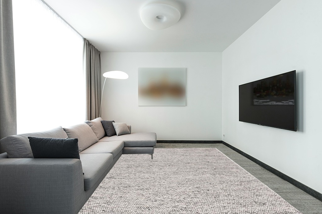 SAFAVIEH Natura Collection Area Rug - 9' x 12', Light Grey & Ivory, Handmade Farmhouse Wool, Ideal for High Traffic Areas in Living Room, Bedroom (NAT620G) in Modern Living Room with Grey Couch