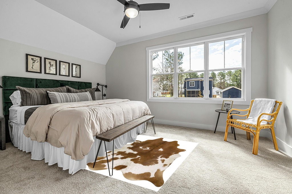 Pure Brown& White Superior Cowhides Rug 5x7ft 150cmx210cm in Grey Traditional Bedroom with King Bed