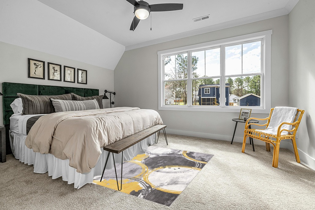 Rugshop Evora Contemporary Modern Circles Area Rug 5' x 7' Yellow in Grey Traditional Bedroom with King Bed