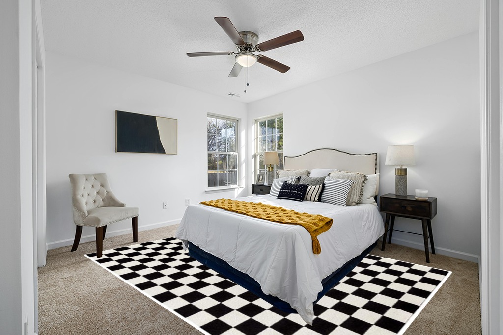 Luxe Weavers Modern Checkered Area Rug Black 8x10 Stain Resistant Carpet for Living Room in White and Yellow Modern Bedroom
