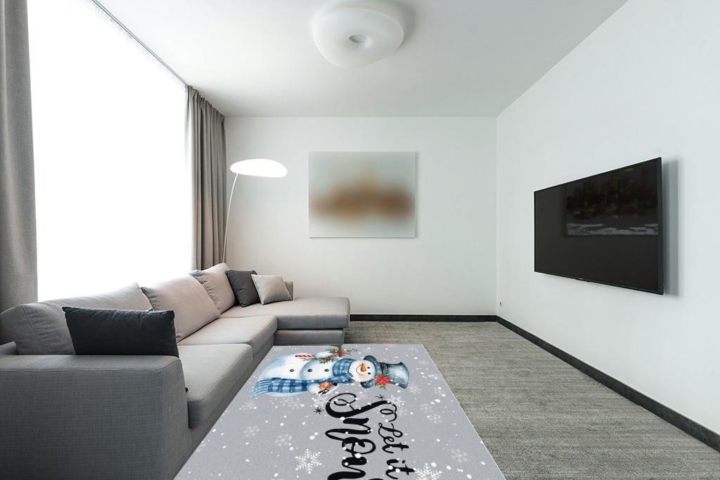5' x 8' Area Rug, Christmas Non-Skid Rubber Backing Large Rectangle Rugs - Living Room Bedroom Home Office Xmas Snowman Bird Berry White Snowflake Grey Indoor Floor Mat Carpets in Modern Living Room with Grey Couch
