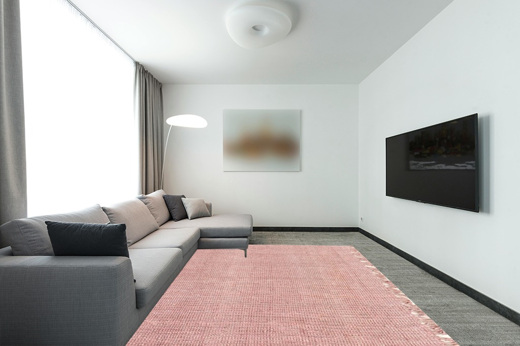 nuLOOM Daniela Farmhouse Chunky Jute Area Rug, 8x10, Baby Pink in Modern Living Room with Grey Couch