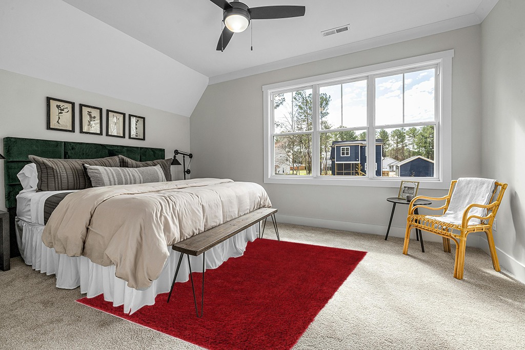 Red Shag Rug 6'x9' in Grey Traditional Bedroom with King Bed
