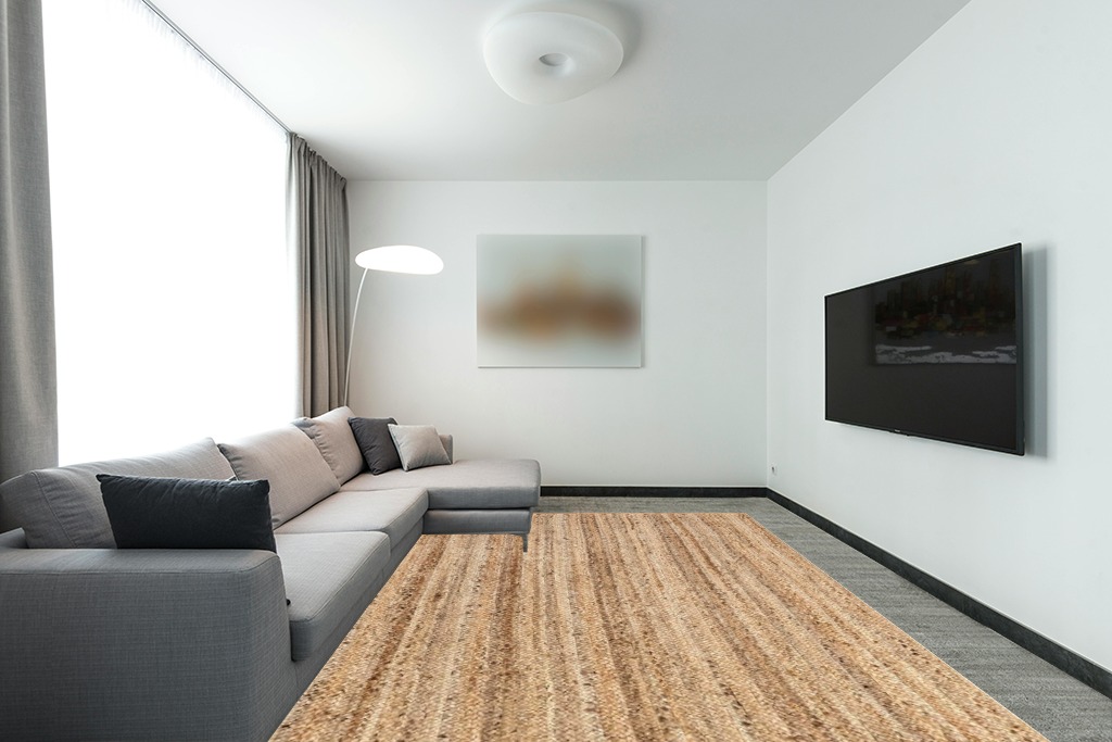 nuLOOM Rigo Hand Woven Farmhouse Jute Area Rug, 9' x 12', Natural in Modern Living Room with Grey Couch