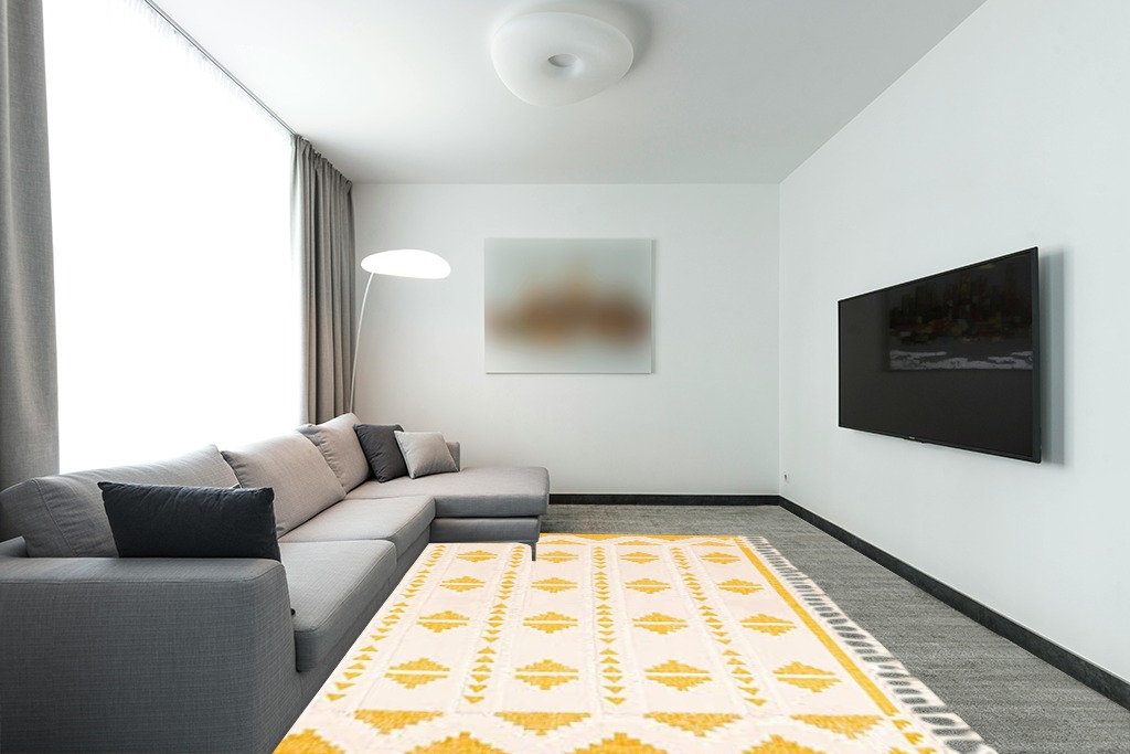 Unique Loom Mesa Collection Area Rug - Maricopa (8' x 10' Rectangle, Yellow and White) in Modern Living Room with Grey Couch
