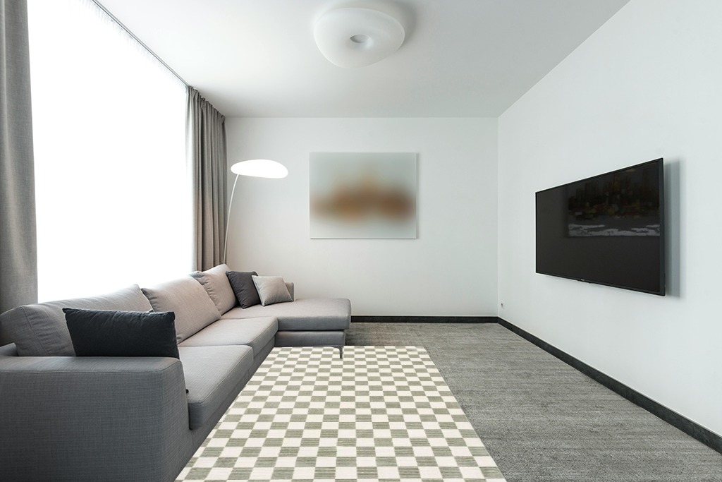 Revival Rugs Gambit 5'3"x8' Machine Washable Area Rug for Living Room Bedroom - 100% Recycled Oeko-TEX Certified, Medium Pile, Green, Beige in Modern Living Room with Grey Couch