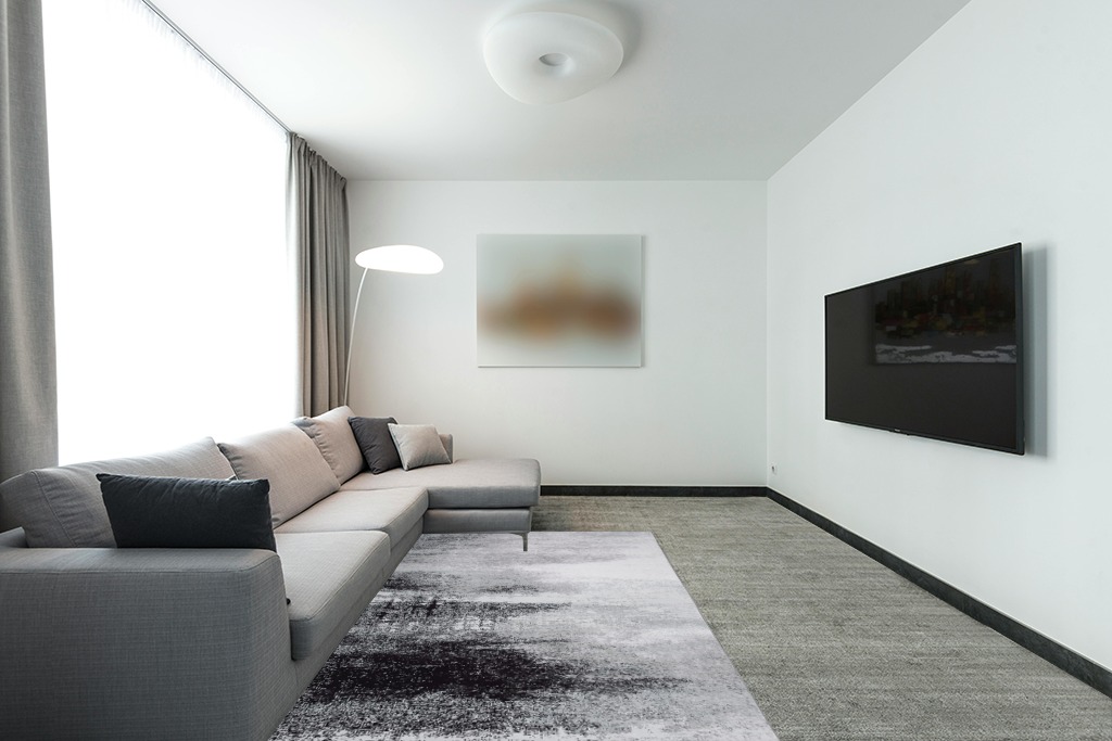 GAOMON Industrial Black Abstract Rug for Living Room, Bedroom, Dining Room, Office, Black and White Modern Abstract Rugs, Non-Shedding, Easy Care, Non-Slip Rug, 5 X 8 in Modern Living Room with Grey Couch