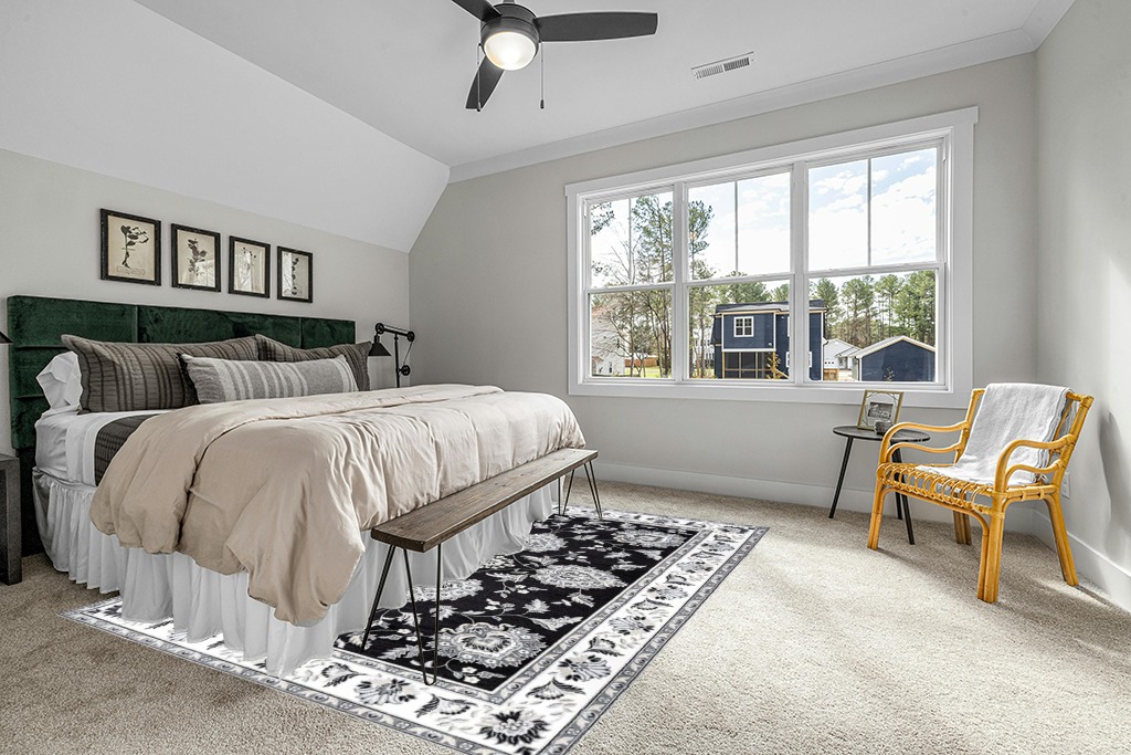 JONATHAN Y MDP505D-8 Cherie French Cottage 8 ft. x 10 ft. Area Rug, Vintage, Bohemian, Transitional, Traditional, Office, Living Room, Family Room, Dining Room, Bedroom, Black/Cream in Grey Traditional Bedroom with King Bed