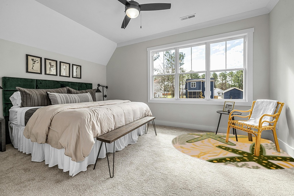Nourison Aloha Indoor/Outdoor Green Yellow 7'10" x Round Area Rug, Easy Cleaning, Non Shedding, Bed Room, Living Room, Dining Room, Backyard, Patio, Deck (8 Round) in Grey Traditional Bedroom with King Bed