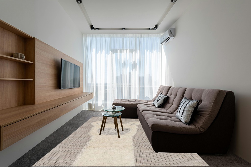 Valetta Abstract Beige Area Rug Isabelle & Max Rug Size: Rectangle 7'10" x 10'10" in Grey Living Room with Brown Couch