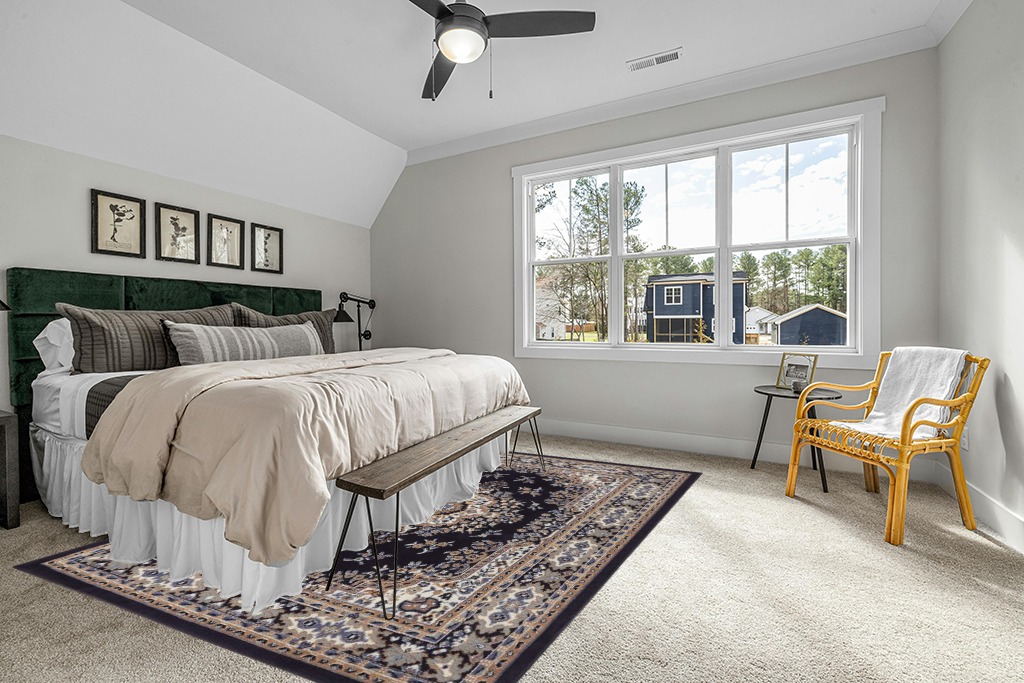 Home Dynamix Premium Sakarya Traditional Medallion Border Area Rug, Navy Blue, 7'8"x10'7" Rectangle in Grey Traditional Bedroom with King Bed