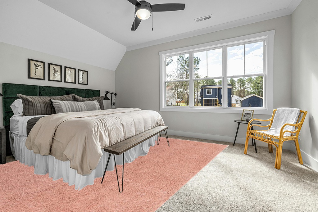 Pink Shag Rug 10x14 in Grey Traditional Bedroom with King Bed