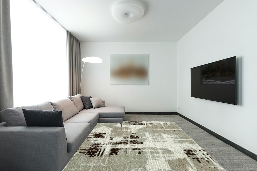 Zacoo 8x10 Area Rugs for Living Room Bedroom Decor Sage Green Low Pile Modern Rug Abstract Soft Non Slip Floor Mats No Shedding Indoor Nursery Throw Carpet for Apartment Dining Room Rug, Sage Green in Modern Living Room with Grey Couch