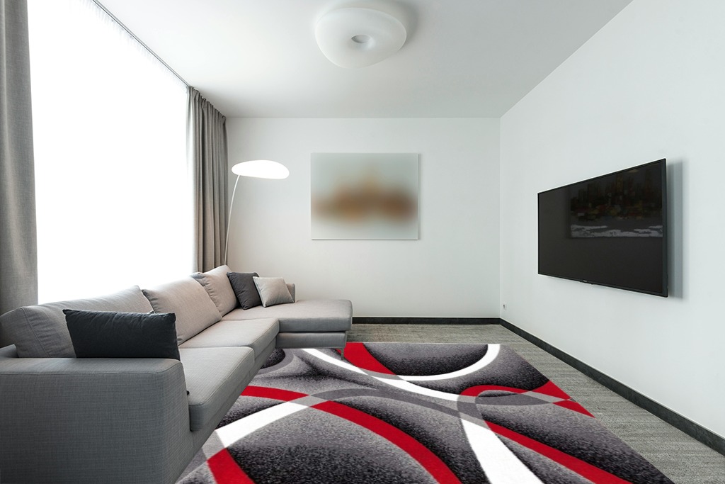 Persian Area Rugs 2305 Gray 8x11 Abstract Area Rug, 8 x 11 ft in Modern Living Room with Grey Couch