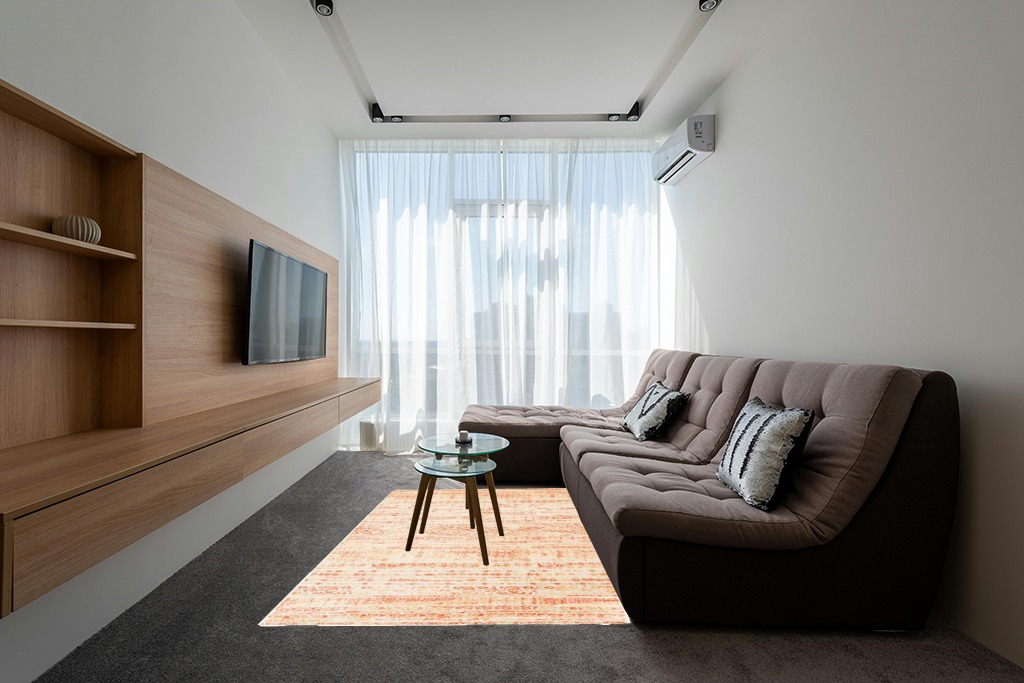 Unique Loom Helios Collection Geometric, Modern Striped, Vibrant Area Rug, 5' 0" x 8' 0", Orange/Ivory in Grey Living Room with Brown Couch