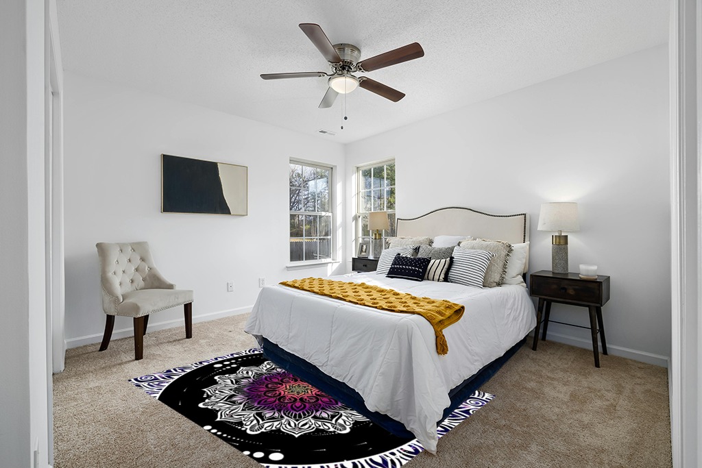 Boho Mandala Area Rug, 5x7ft, Anti-Slip Carpet with Mandala Design Covering The Whole Screen Indoor Outdoor Bohemian Collection Rugs for Bedroom Living Room Office, Multicolor White Black Purple in White and Yellow Modern Bedroom