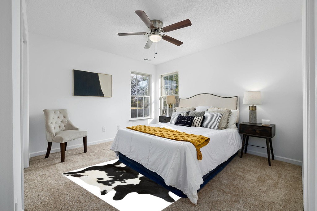 Black and White Cowhide Rug | Natural Cow Skin Cow Hide Leather Area Rug Hair On, 5 ft X 6 ft Premium Black White Shed Free Natural Hide in White and Yellow Modern Bedroom